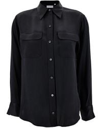 Equipment - 'signature' Black Shirt With Two Patch Pockets In Silk Woman - Lyst