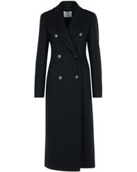 Sportmax - Double-breasted 'common' Black Virgin Wool Coat - Lyst