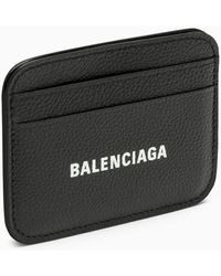 Balenciaga - Black Leather Card Holder With Logo - Lyst