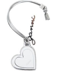 Ganni - 'bou Heart' Metallic Mirror With Logo Lettering Pendant And Heart Charm In Metal Woman - Lyst