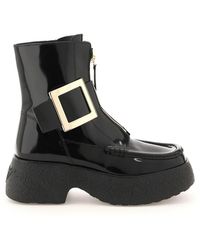 Roger Vivier Viv Rangers Boots In Patent Leather - Black