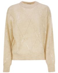 Brunello Cucinelli - Mohair, Wool, Cashmere And Silk Sweater With Dazzling Argyle Embroidery - Lyst