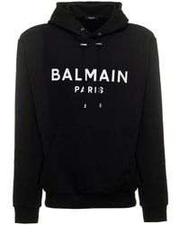 Balmain - Hoodie With Contrasting Logo Print In Cotton - Lyst
