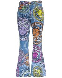 Versace Flared Jeans With Medusa Amplified Print - Blue