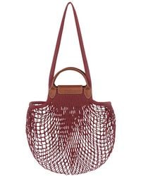 Longchamp - 'Le Pliage Filet' Mahogany Handbag With Engraved Logo - Lyst