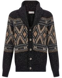 Brunello Cucinelli - Geometric Jacquard Cardigan - Lyst