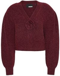 ROTATE BIRGER CHRISTENSEN - Bordeaux Cardigan With Rose Appliqué - Lyst