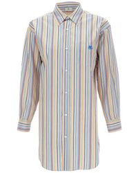Etro - Oversized Multicolor Shirt With Stripe Motif And Pegasus Embroidery In Cotton Woman - Lyst