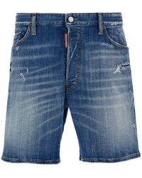DSquared² - 'marine' Blue Bermuda Shorts With Logo Patch In Stretch Cotton Denim Man - Lyst