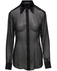 Dolce & Gabbana - Black Sheer Shirt With Pointed Collar In Stretch Silk Woman - Lyst