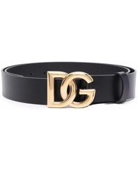 Dolce & Gabbana - Leather Belt With Dg Logo Buckle - Lyst