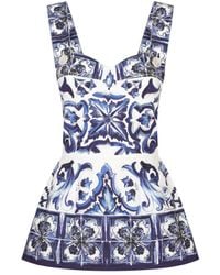 Dolce & Gabbana - Dolce & Gabbana Majolica-Print Poplin Top With Peplum - Lyst