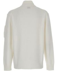 C.P. Company - Cardigan With High Neck And Lens Motif Applied On The Sleeve - Lyst