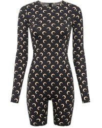 Marine Serre - "Moon" Printed Jersey Long Sleeves Short Catsuit - Lyst