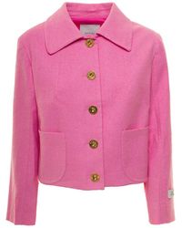 Patou - Pink Jacket With Branded Buttons In Cotton Blend Tweed Woman - Lyst