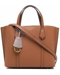 Tory Burch - 'perry' Small Brown Tote Bag With Removable Shoulder Strap In Grainy Leather Woman - Lyst