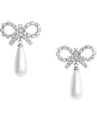 Self-Portrait - Colored Earings With Bow Design And Pearl Pendant - Lyst