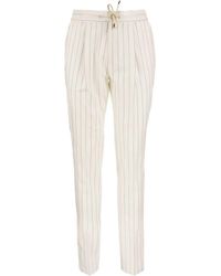 Brunello Cucinelli - Leisure Fit Trousers In Comfort Cotton Gabardine Pinstripe With Drawstring And Darts - Lyst