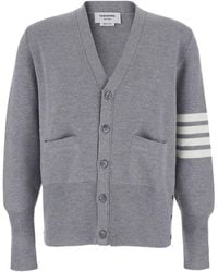 Thom Browne - Cardigan With V Neck And Striped Detail On The Sleeve - Lyst