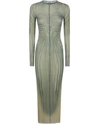 Jean Paul Gaultier - Mesh Long Dress Printed "Spiral" With Gathers - Lyst