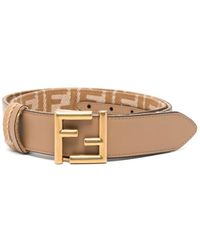 Fendi - Leather And Denim-Effect Ff Jacquard Reversible Belt Accessories - Lyst