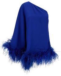 ‎Taller Marmo - Piccolo Ubud One-Shoulder Feather-Trimmed Crepe Mini Dress - Lyst