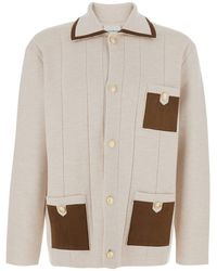 Drole de Monsieur - 'le Cardigan À Poches' Beige Cardigan With Classic Collar And Three Front Patch Pockets In Wool Man - Lyst