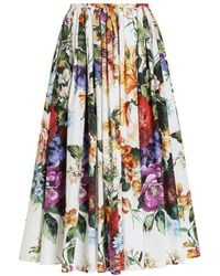 Dolce & Gabbana - Flower Print Cotton Midi Skirt - Lyst