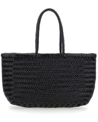 Dragon Diffusion - 'bamboo Triple Jump' Black Tote Bag In Woven Leather Woman - Lyst