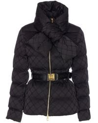 Elisabetta Franchi - Jacquard Sail Fabric Down Jacket With Belt - Lyst
