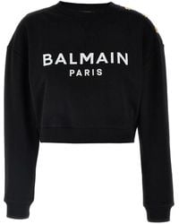 Balmain - Cropped Cotton Sweatshirt - Lyst