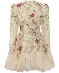 Zimmermann - Hypnotic Floral Linen And Silk Minidress - Lyst