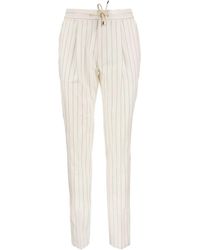 Brunello Cucinelli Leisure Fit Pants In Comfort Cotton Gabardine Pinstripe With Drawstring And Darts - Multicolor