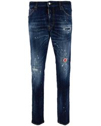 DSquared² - 'cool Guy' Blue Five-pocket Jeans With Rips And Paint Stains In Stretch Cotton Denim Man - Lyst