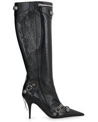 Balenciaga - 'cagole' White Pointed High-boots With Studs And Buckles In Leather Woman - Lyst