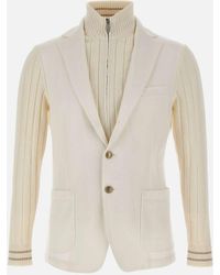 Eleventy - Bi-Material Jacket With Jewel Button Closure - Lyst