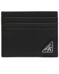 Prada - Triangle-Plaque Leather Card Holder - Lyst