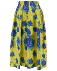 Marni - Midi Yellow Skirt With All-over Contrasting Idyll Print In Taffetà Woman - Lyst
