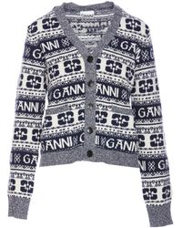 Ganni - Cardigan With Graphic Print All-Over - Lyst