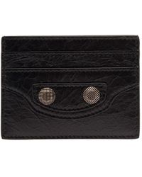 Balenciaga - 'le Cagole' Black Card-holder With Studs And Logo Detail In Arena Leather Man - Lyst