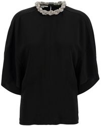 Stella McCartney - Black Crewneck T-shirt With Crystal Chain In Stretch Viscose Woman - Lyst