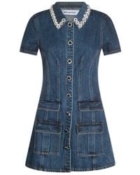 Self-Portrait - Denim Crystal Trim Collared Mini Dress - Lyst