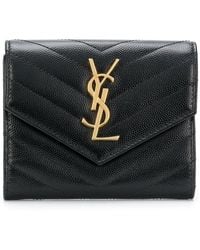 Saint Laurent - Grain De Poudre Leather Cassandre Matelassé Compact Tri Fold Wallet Accessories - Lyst