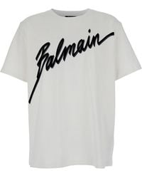 Balmain - Crewneck T-Shirt With Maxi Logo Lettering On The Front - Lyst