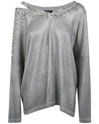 Avant Toi - Linen Cotton V-Neck Pullover With Lamination And Rhinestones - Lyst