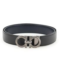Ferragamo Reversible Leather Belt With Gancini Logo - Black