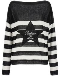Balmain - Logo Embroidery Striped Sweater - Lyst