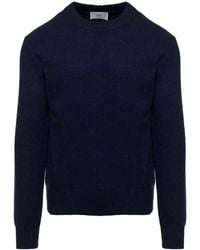 Ami Paris - Blue Crewneck Sweater With Ribbed Trim In Cashmere And Wool Man - Lyst