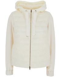 Herno - White Down Jacket With Drawstring Hood And Quilted Design In Cotton And Tech Fabric Woman - Lyst