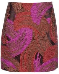Plain - Fuchsia Mini Skirt With All-Over Broccato Motif And Concealed Rear Zip Closure - Lyst